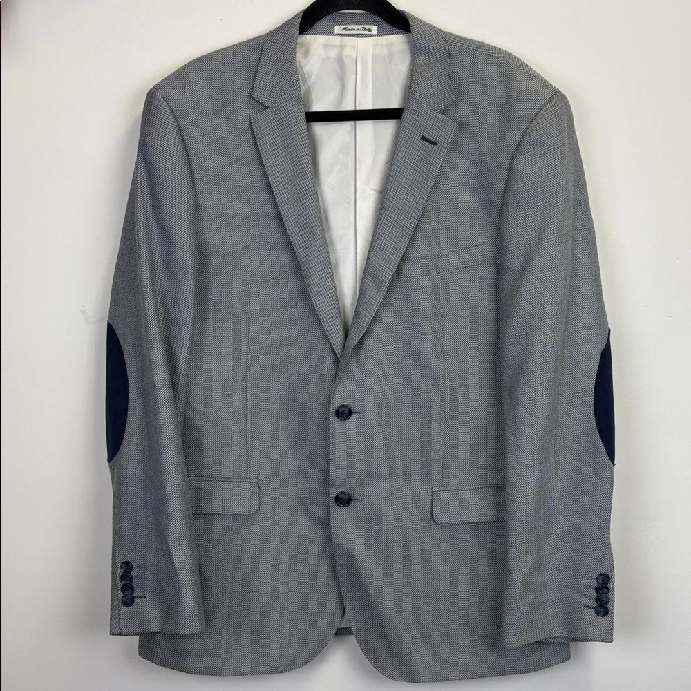Giovanni Bresciani gray and Blue Blazer with Navy Elbow Patches/ Size 44R